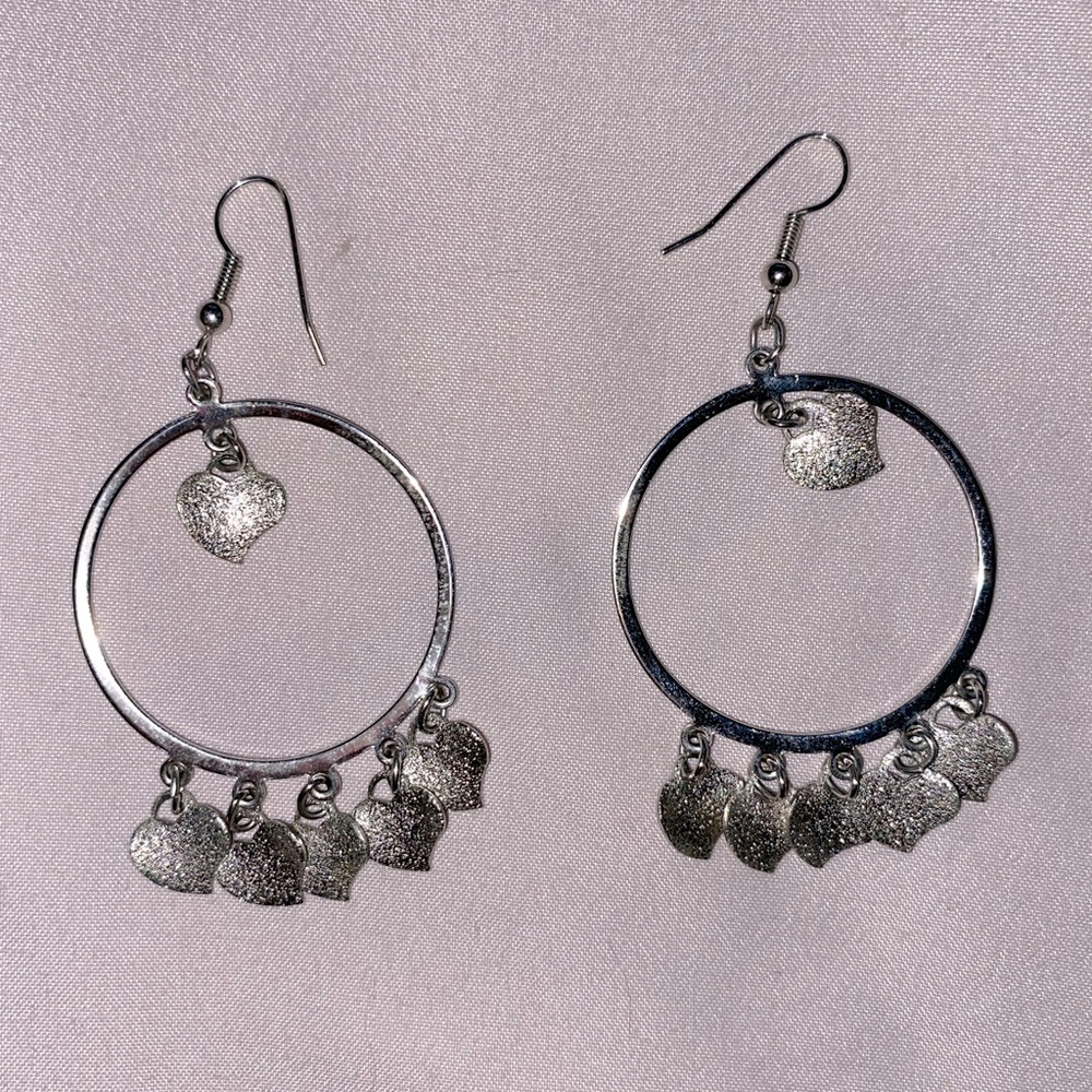 Hoop Earring with Dangle Hearts